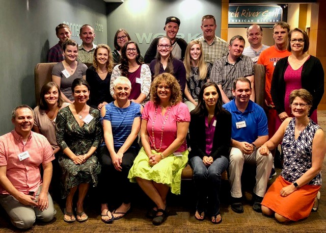Back row: Tyler Winiecke, Kyle Petersen, Danielle Reycer, Matt Johnson, Blake Peterson (PI), Joe Wytiaz, Dwight Epperson; Middle row: Sarah Jokela, Amanda Seiwell (RA), Carlee Madis (RA), Kylie Palsky (RA), Alicia Heninger (RA), Josh Ruk (RA), Shari Stockero (PI); Front row: Keith Leatham (PI), Tiffany Scullion, Jane Porath, Anna Kruizenga, Jennifer Pera, Rina Viramontes, Travis Lemon, Laura Van Zoest (PI)